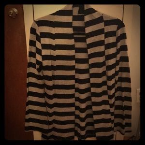 Gray w/ Black Stripes Open Front Cardigan